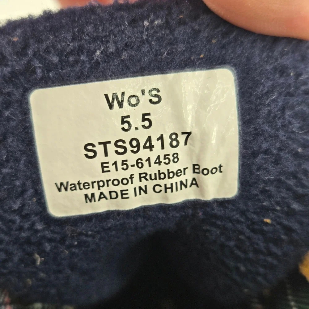 Sperry Top-Sider Saltwater Women Duck Boots Navy Plaid Winter Rain 5.5 Youth 4Y